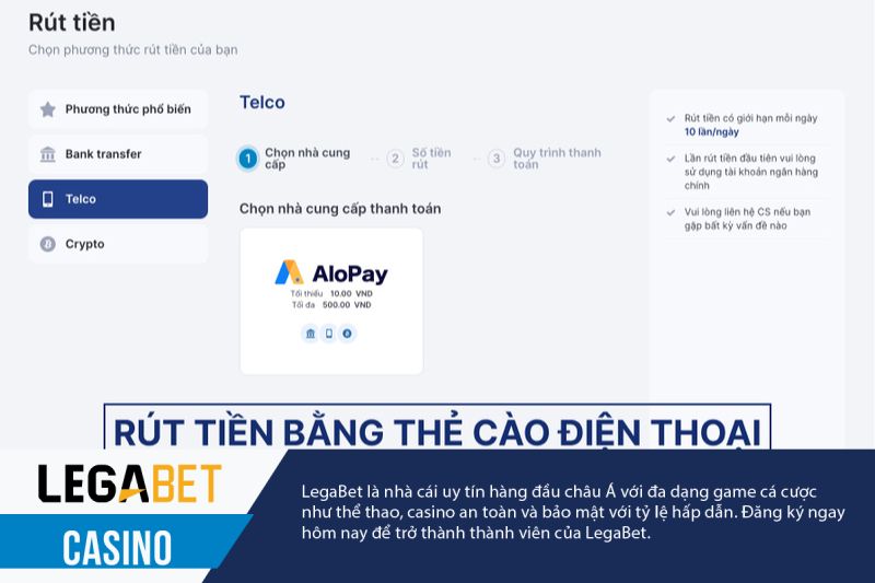 hướng dẫn rút tiền legabet